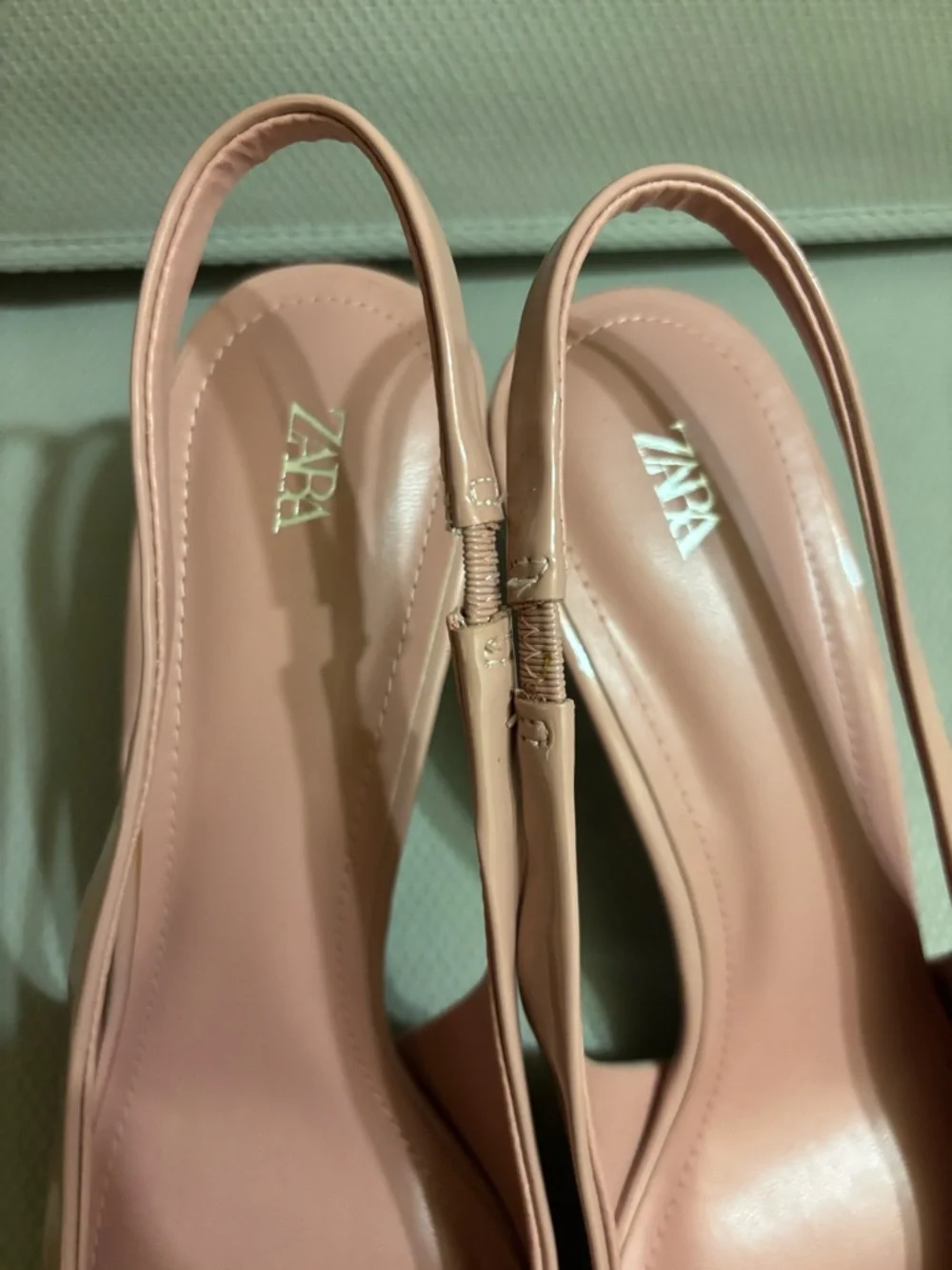 ZARA Blush Pink Patent Slingback Heels Bow Detail EU 41 - Picture 4 of 6